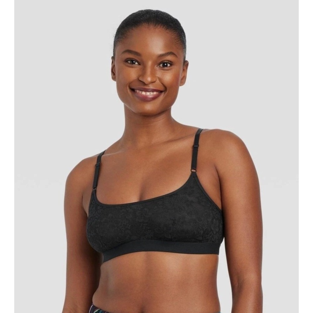 Auden Black Floral Lace Bralette Adjustable Straps Pullover Size‎ L NWT